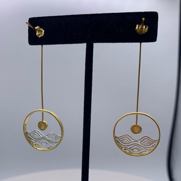 NMOT, solid sterling with 22 K real gold vermeil accents, drop earrings - Picture 4 of 11